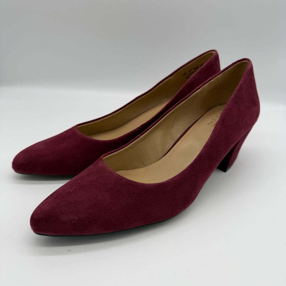 Naturalizer Carmen Burgundy Suede Pointed Toe Block Heel Pumps Size 9M